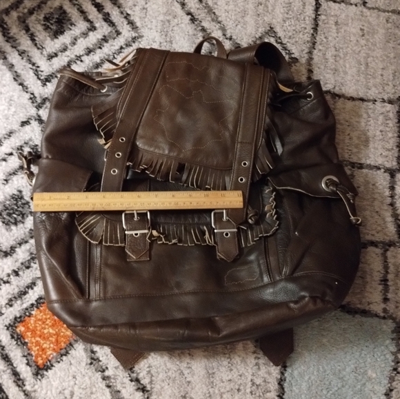 Avirex brown large oversized adjustable straps buckle leather knapsack - Picture 1 of 8